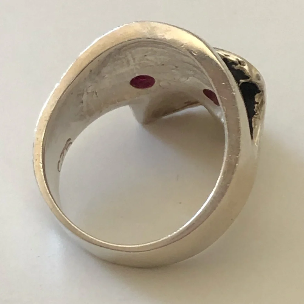 925 sterling silver skull biker ring red cubic zirconia cz stones eyes